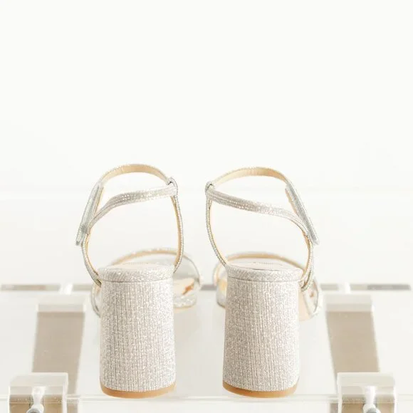 Badgley Mischka Rebekah Platinum Silver Women 8 Block Heel Sandal Fabric - Picture 2 of 14